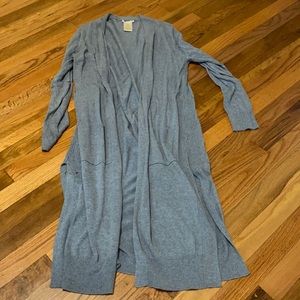 fully body length blue cardigan